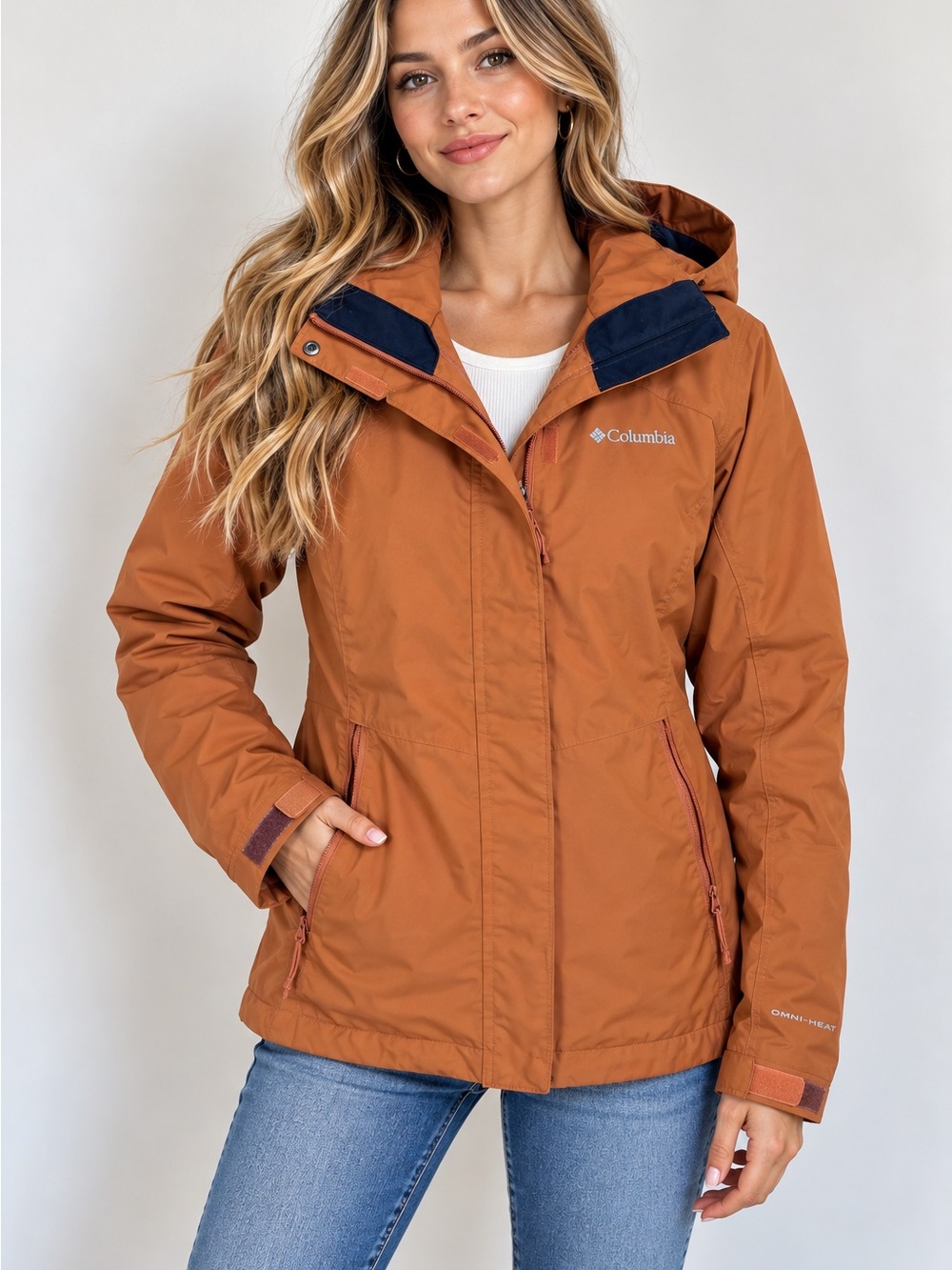 Columbia Omni-Heat Women's Rust Orange Hooded Ski Jacket Winter Coat Size S